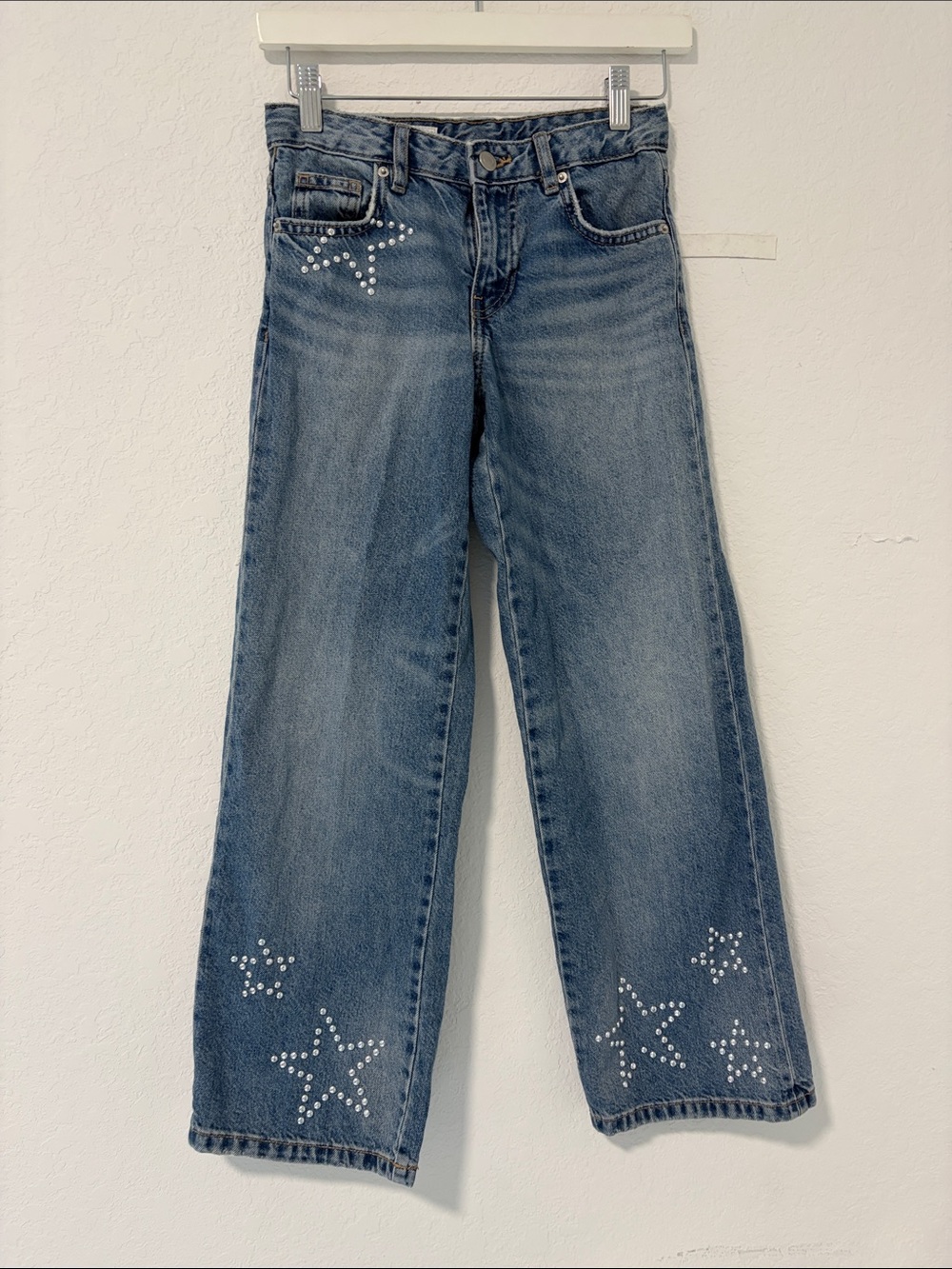 Zara Blue Wide-Leg Jeans with Silver Studded Stars